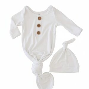 Caden Lane White Knot Front Newborn One-Piece with Hat